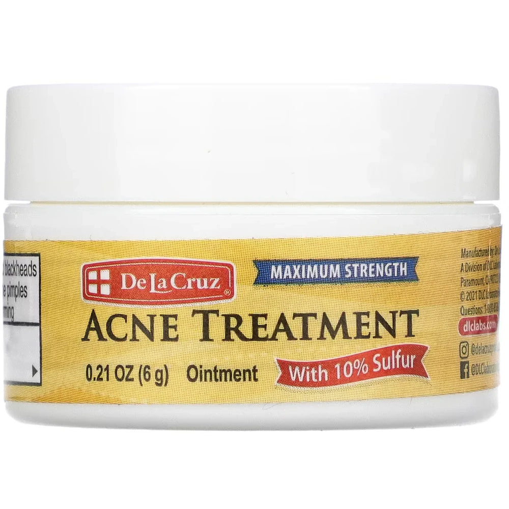 De La Cruz Acne Treatment Ointment 10% Sulfur Maximum Strength 0.21 oz