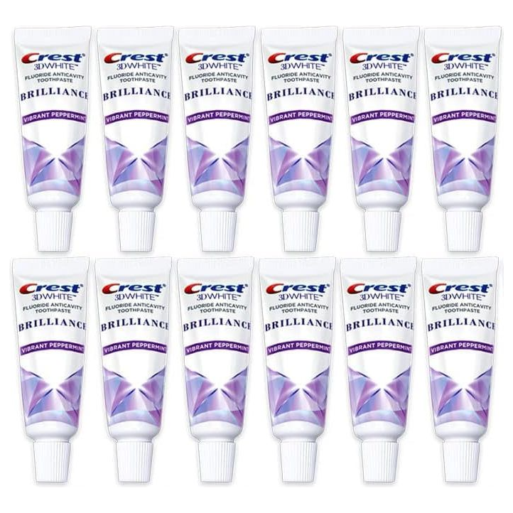 Crest 3D White Brilliance Toothpaste, Vibrant Peppermint, Travel Size, 0.85 Oz (24G) - Pack of 12