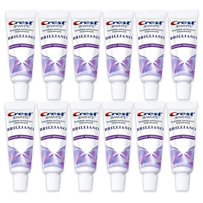 Crest 3D White Brilliance Toothpaste, Vibrant Peppermint, Travel Size, 0.85 Oz (24G) - Pack of 12