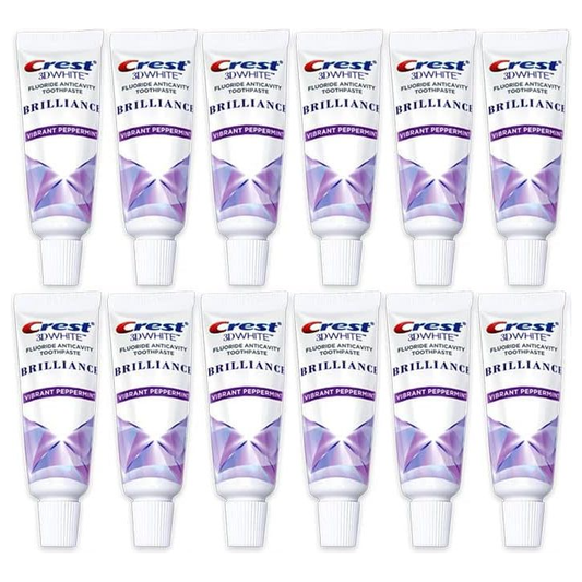 Crest 3D White Brilliance Toothpaste, Vibrant Peppermint, Travel Size, 0.85 Oz (24G) - Pack of 12