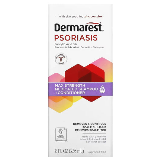 Dermarest, Medicated Shampoo + Conditioner, Maximum Strength, Fragrance Free, 8 fl oz (236 ml) - USA in UK