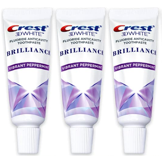 Crest 3D White Brilliance Toothpaste, Vibrant Peppermint, Travel Size 0.85 Oz (24G) - Pack of 3