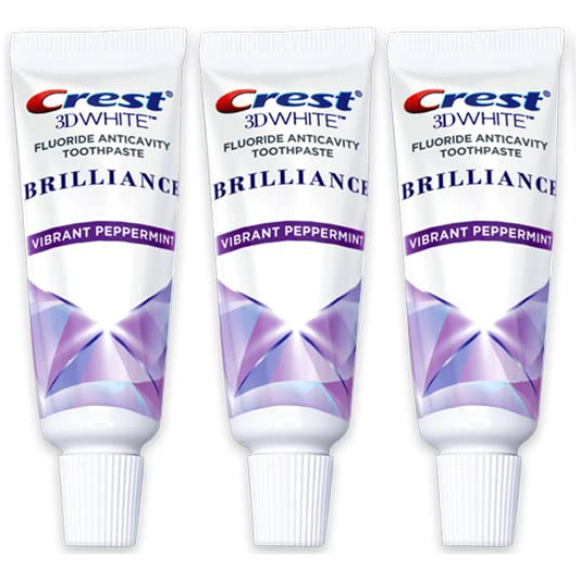 Crest 3D White Brilliance Toothpaste, Vibrant Peppermint, Travel Size 0.85 Oz (24G) - Pack of 3