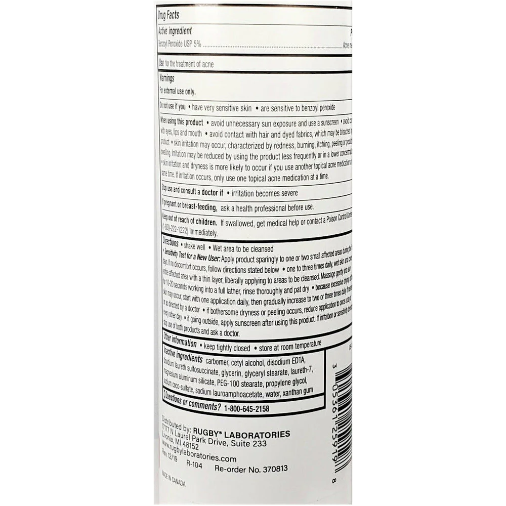 Benzoyl Peroxide Wash USP 5%, 8 oz Bottle by Rugby