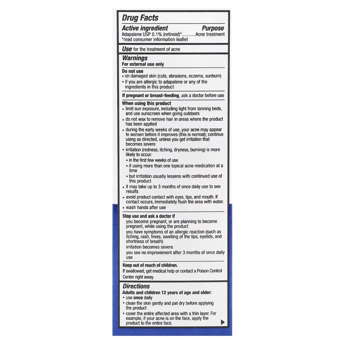 AcneFree Adapalene Gel — rear packaging and label details