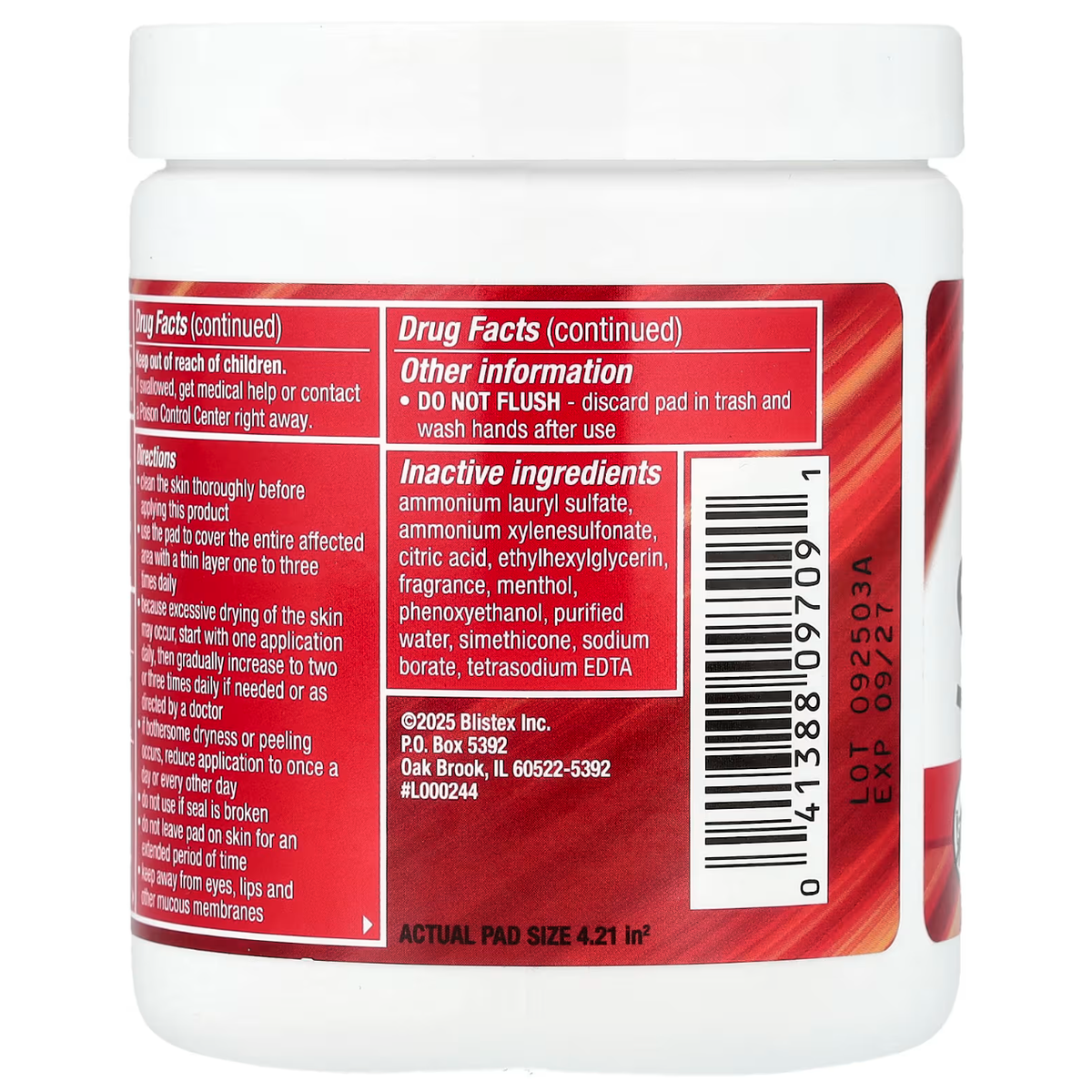 Stridex Maximum Strength Pads — rear packaging and label details