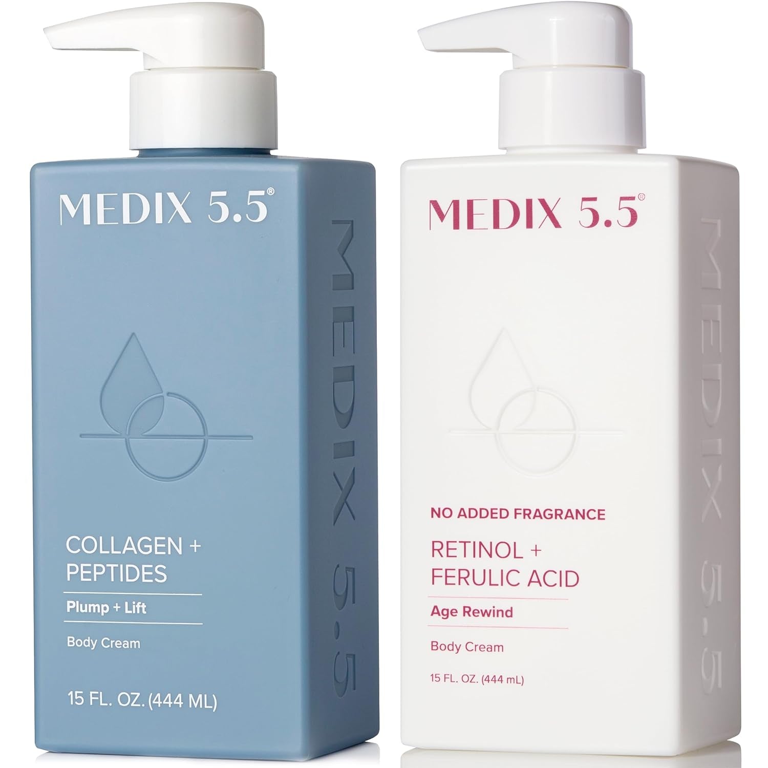 MEDIX Fragrance Free Firming Retinol Body Lotion + Collagen Peptides Cream 2Pc Skin Care Set | Crepey Skin Treatment | anti Aging Body Cream & Face Moisturizer for Crepe Skin, Cellulite, & Wrinkles