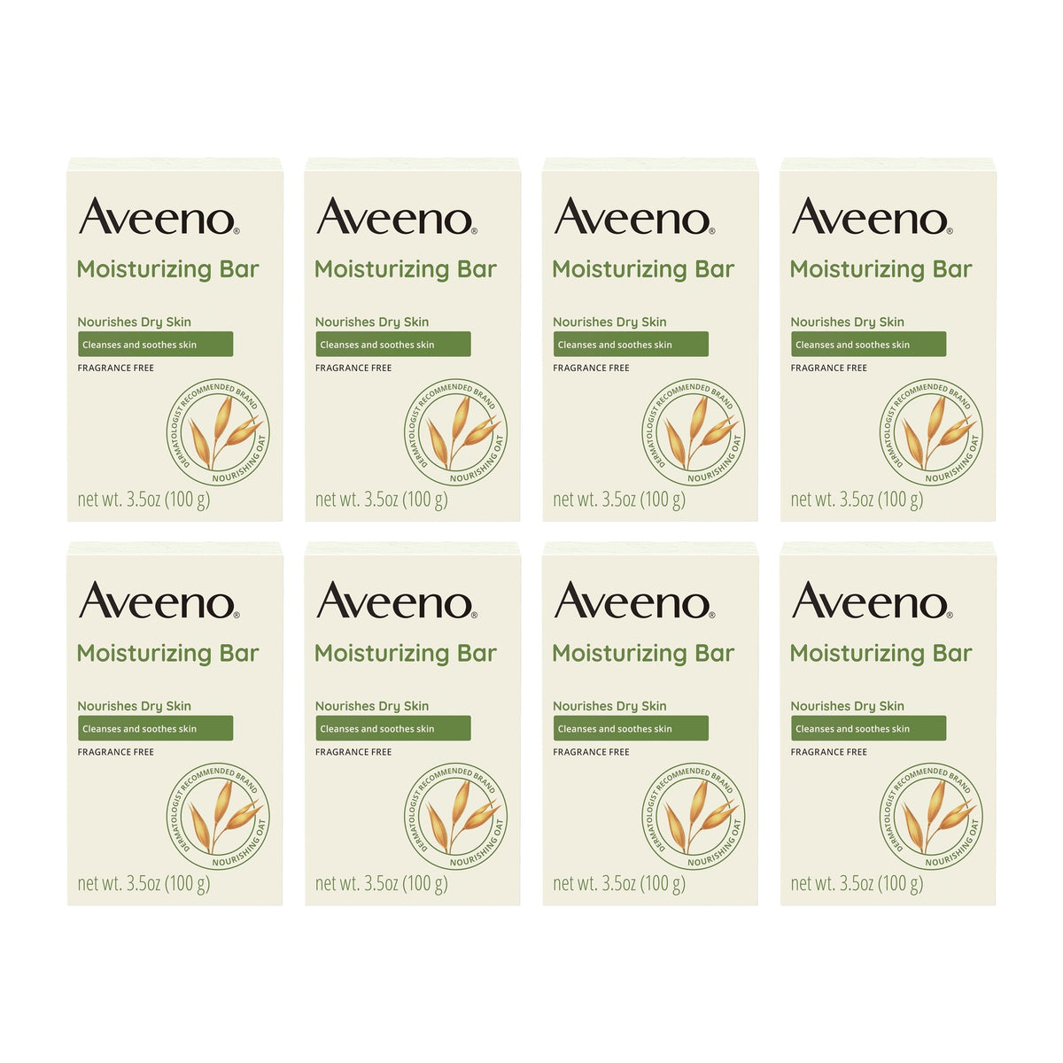 Aveeno Gentle Moisturizing Face Cleansing Bar, Fragrance-Free, 99 g (3.5 oz), Pack of 8 — product view