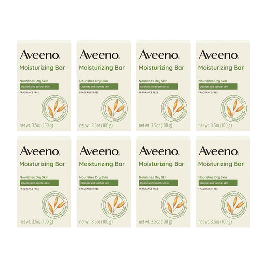 Aveeno Gentle Moisturizing Face Cleansing Bar, Fragrance-Free, 99 g (3.5 oz), Pack of 8