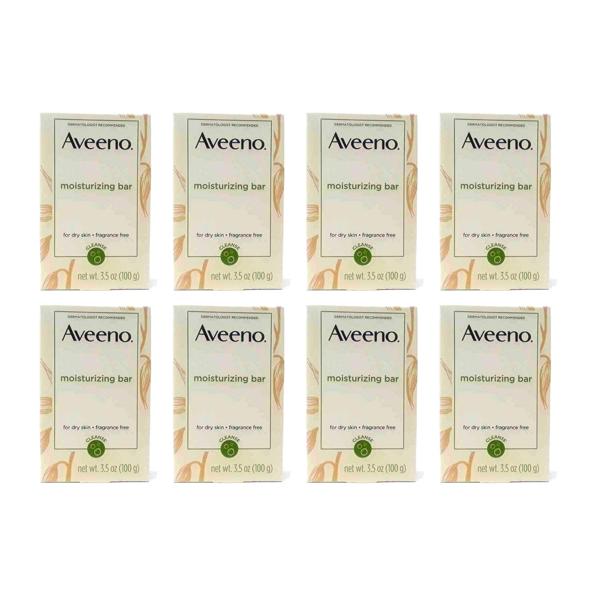 Aveeno Moisturizing Bar for Dry Skin, 99 g (3.5 oz), Pack of 8 — product view