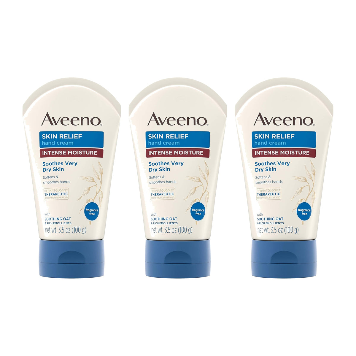 Aveeno Skin Relief Hand Cream, 99 g (3.5 oz) Tubes, Pack of 3 — product view