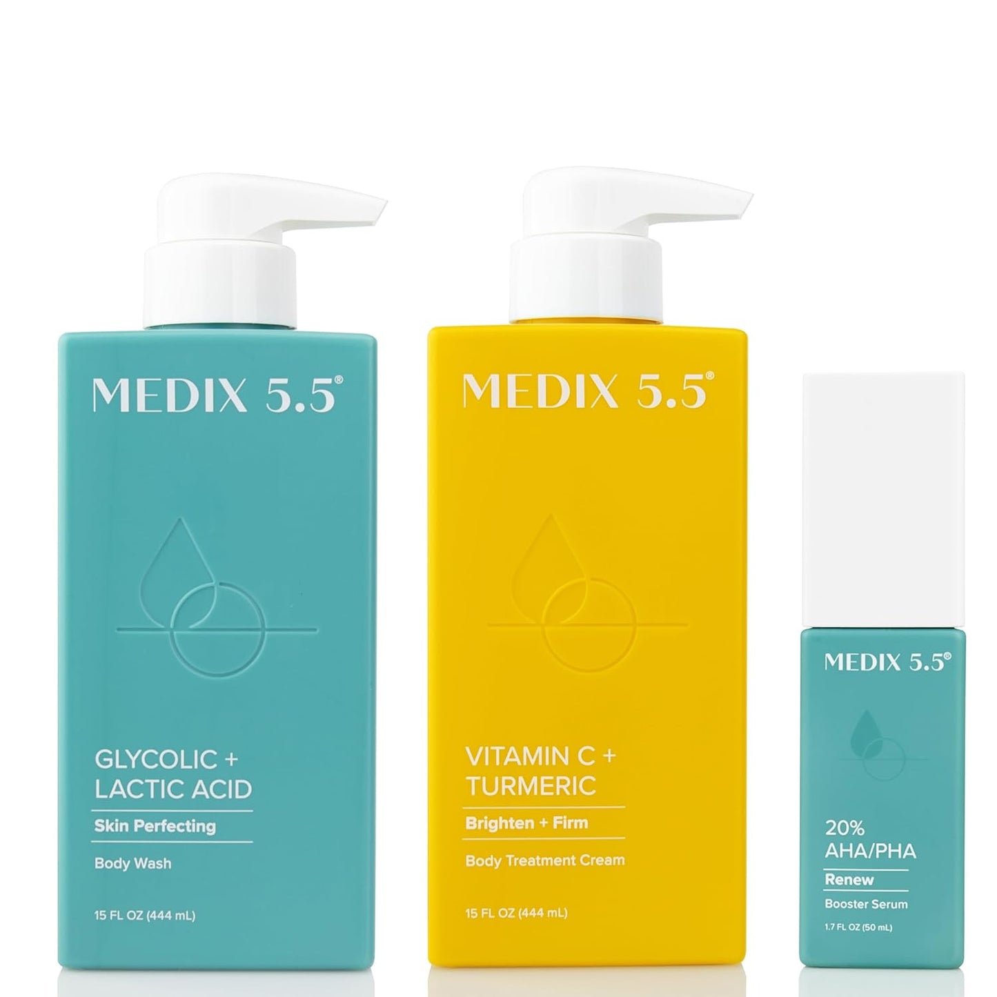 MEDIX anti Aging Skin Care 3PC Set | Vitamin C Body Cream + Exfoliating AHA Glycolic Acid Foaming Face Wash & Body Wash + 10% AHA Exfoliating Serum for KP Bumps, 3Pc Skincare Set