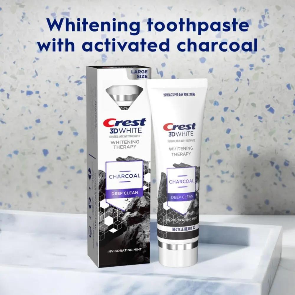 Crest 3D White Whitening Therapy Charcoal Deep Clean Invigorating Mint Teeth Whitening Toothpaste, 4.6 Oz Pack of 3, Anticavity Fluoride Toothpaste, Gently Brightens Teeth, Strengthens Enamel