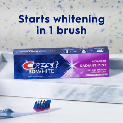 Crest 3D White Advanced Teeth Whitening Toothpaste, Radiant Mint, 3.3 Oz, Pack of 3