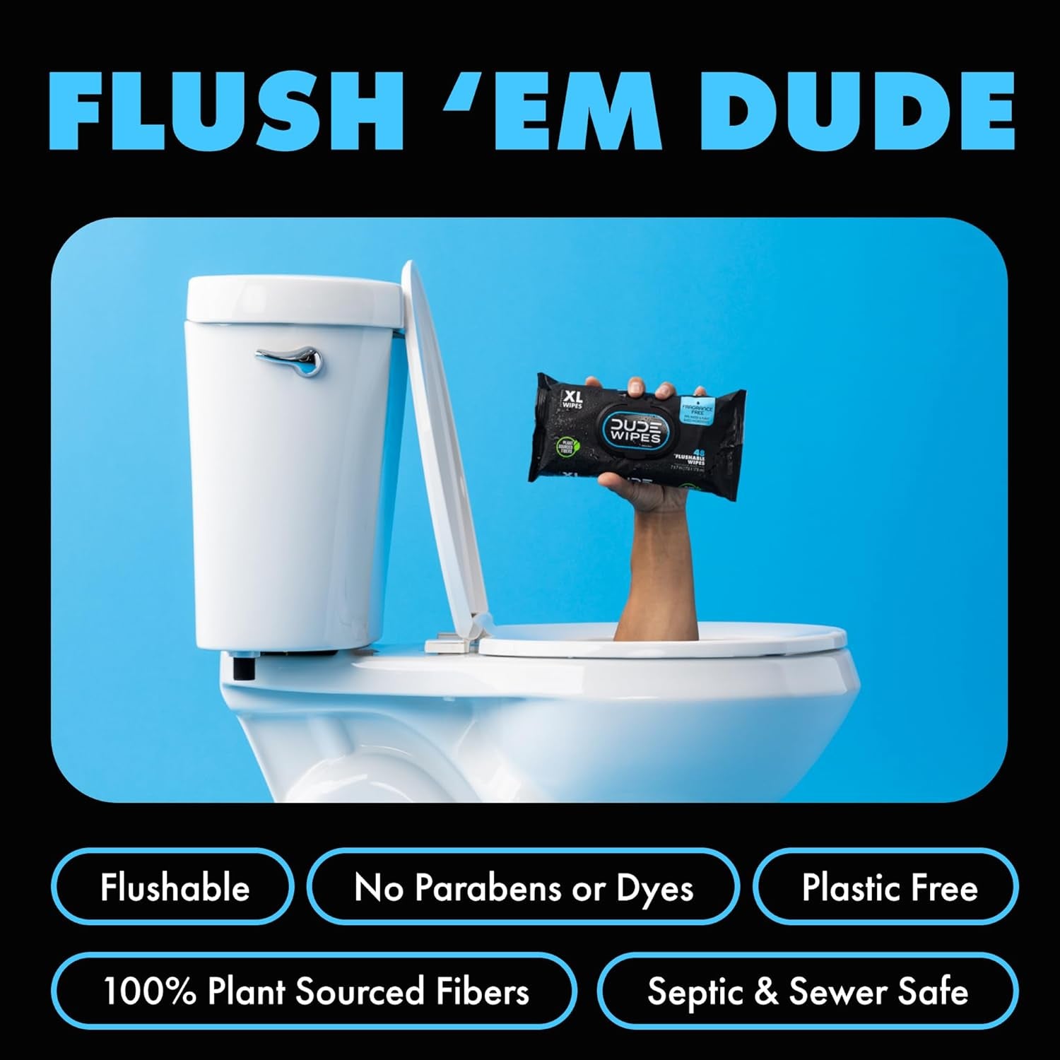 Dude Wipes Flushable Wet Wipes Dispenser (3 Packs 48 Wipes), Unscented Wet Wipes with Vitamin-E & Aloe for At-Home Use, Septic and Sewer Safe