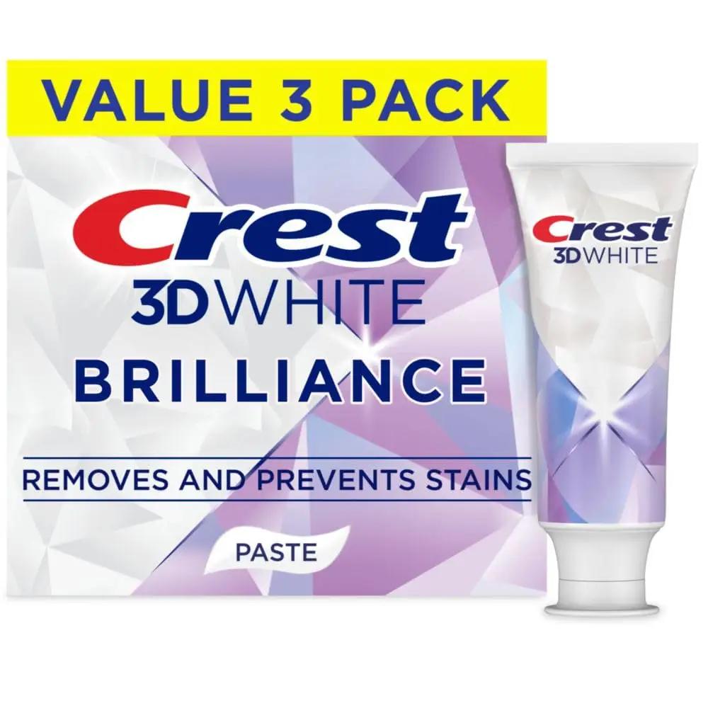 Crest 3D White Brilliance Bright Mint Teeth Whitening Toothpaste, 4.3 Oz Pack of 3, 100% More Surface Stain Removal, 24 Hour Active Stain Prevention, Whiter Teeth in 3 Days