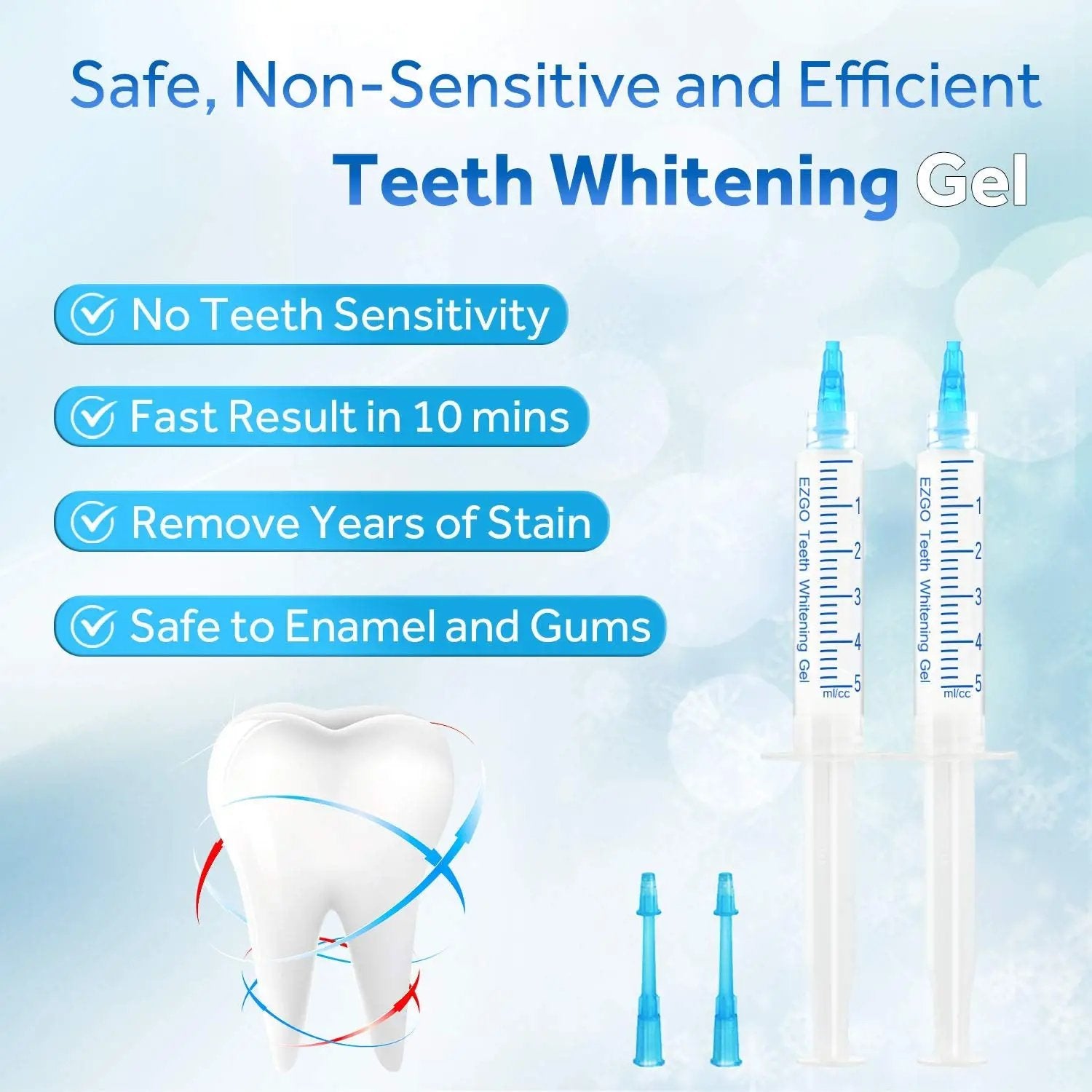 EZGO 10 Pack Teeth Whitening Gel Refills 22% Bleaching Gel, No Sensitive Teeth Whitener, Great for Sensitive Tooth Whitening, Carbamide Peroxide Teeth Whitening Gel, Mint Flavor (10X 5ML)