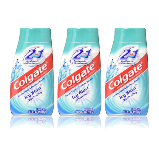 Colgate 2 in 1 Toothpaste and Mouthwash, Icy Blast Whitening 130 g (4.6 oz), Pack of 3