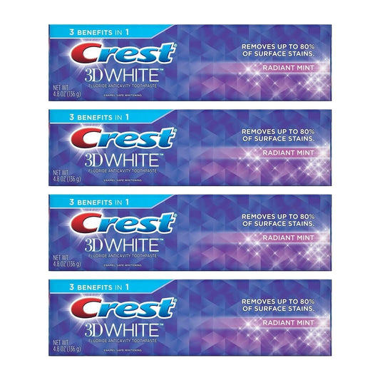 Crest 3D White Radiant Mint Whitening Toothpaste 136 g (4.8 oz), Pack of 4