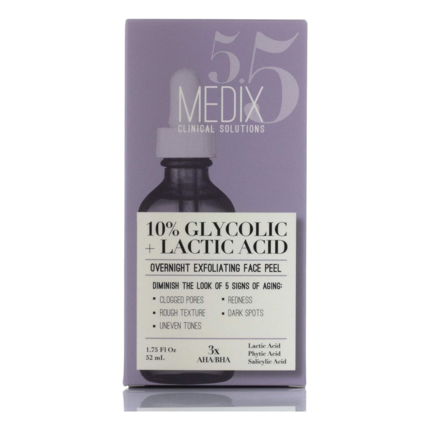 Medix 10% Glycolic Acid Face Peel Exfoliating Serum W/Lactic Acid + Salicylic Acid | Gentle Skin Care Exfoliate Facial Peel Treatment Targets Fine Lines, Wrinkles, Large Pores, Age Spots |1.75 FL Oz