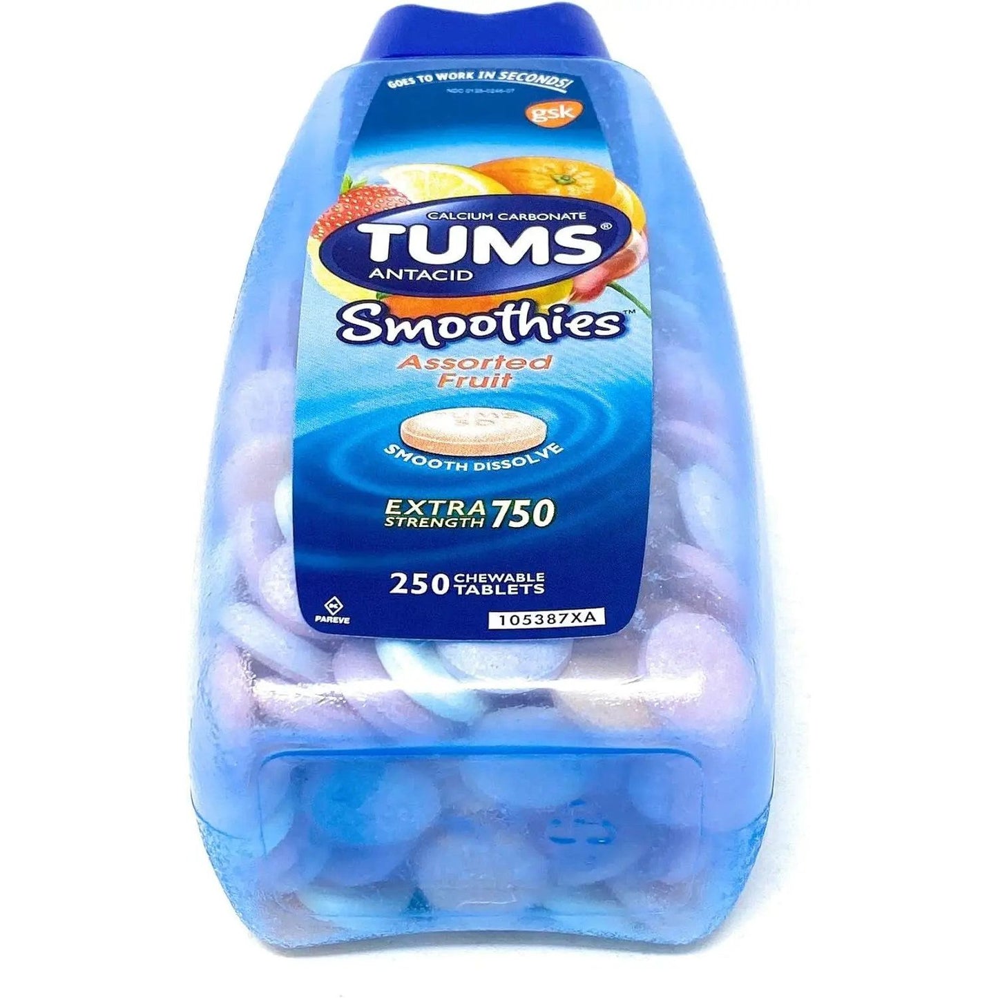 TUMS Smoothies Assorted Fruit Antacid Chewable Tablets 250Ct