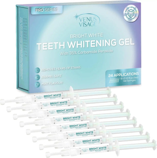 Venus Visage Teeth Whitening Gel Refill Kit Syringes (8 Pack) - 35% Carbamide Peroxide - No Sensitivity Teeth Whitening Gel for Trays - Teeth Whitening Kit Syringes for a Dazzling Smile