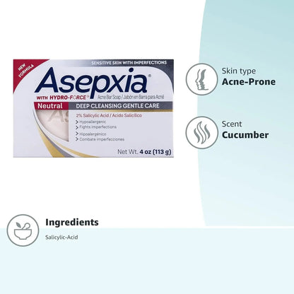 Asepxia Deep Cleansing Gentle Care Acne Treatment Hypoallergenic Bar Soap with Salicylic Acid, 4 Ounce