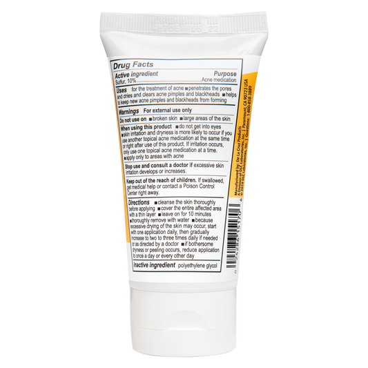 De La Cruz Sulfur 10% Acne Treatment Ointment 2.6 oz (74 g) Tube