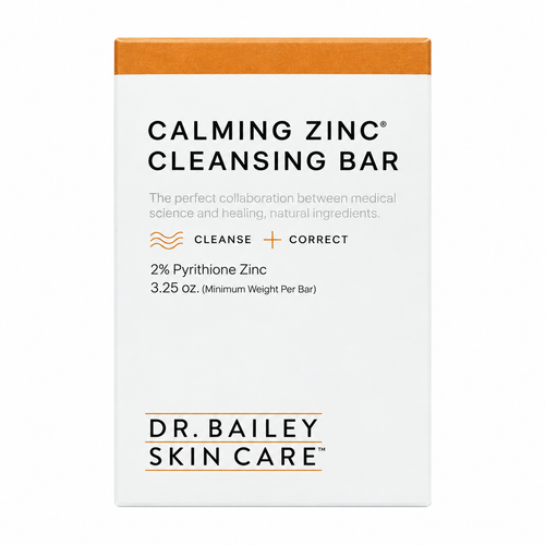 Dr Bailey Calming Zinc Cleansing Bar 2% pyrithione zinc, 3.25 oz carton, front view on white