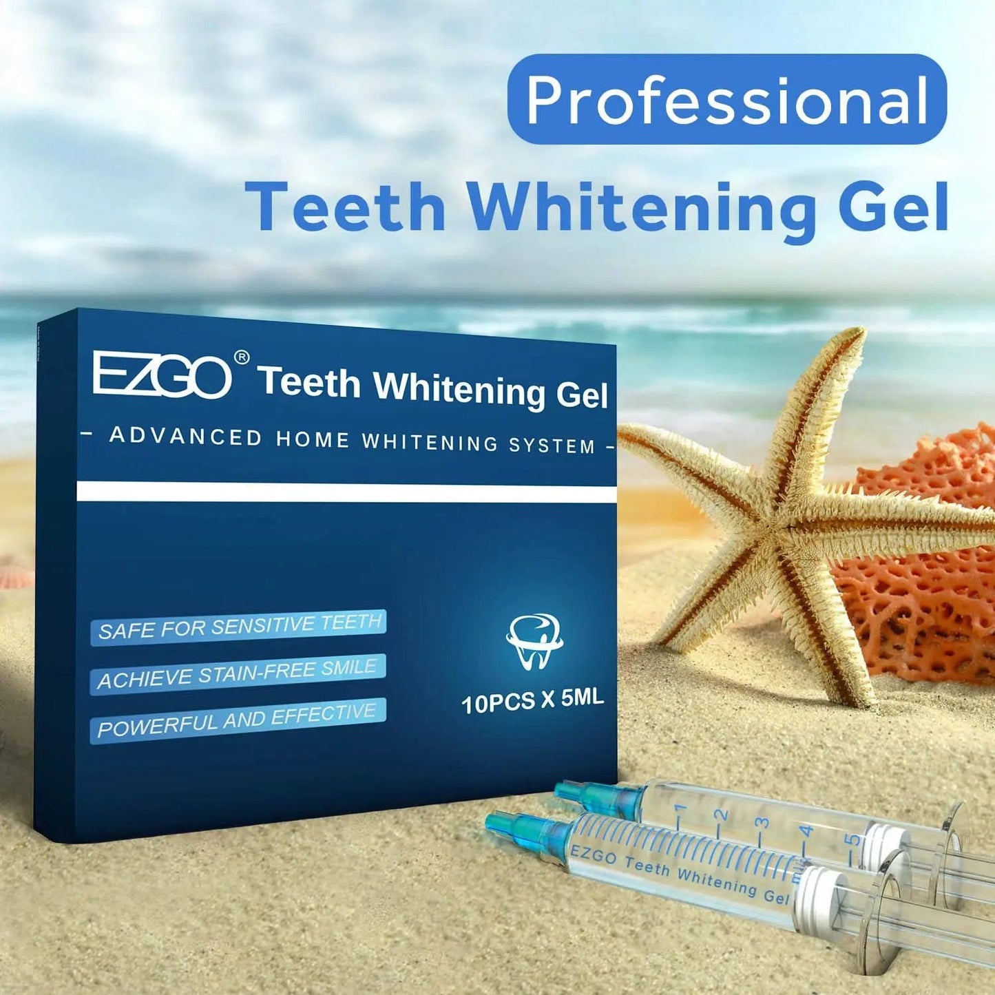 EZGO 10 Pack Teeth Whitening Gel Refills 22% Bleaching Gel, No Sensitive Teeth Whitener, Great for Sensitive Tooth Whitening, Carbamide Peroxide Teeth Whitening Gel, Mint Flavor (10X 5ML)