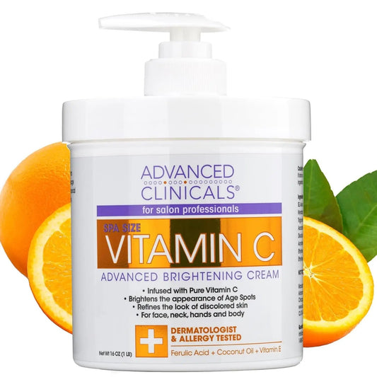 Advanced Clinicals Vitamin C Cream Face & Body Lotion Moisturizer | anti Aging Skin Care Firming & Brightening Cream for Body, Face, Uneven Skin Tone, Wrinkles, & Sun Damaged Dry Skin, 16 Oz