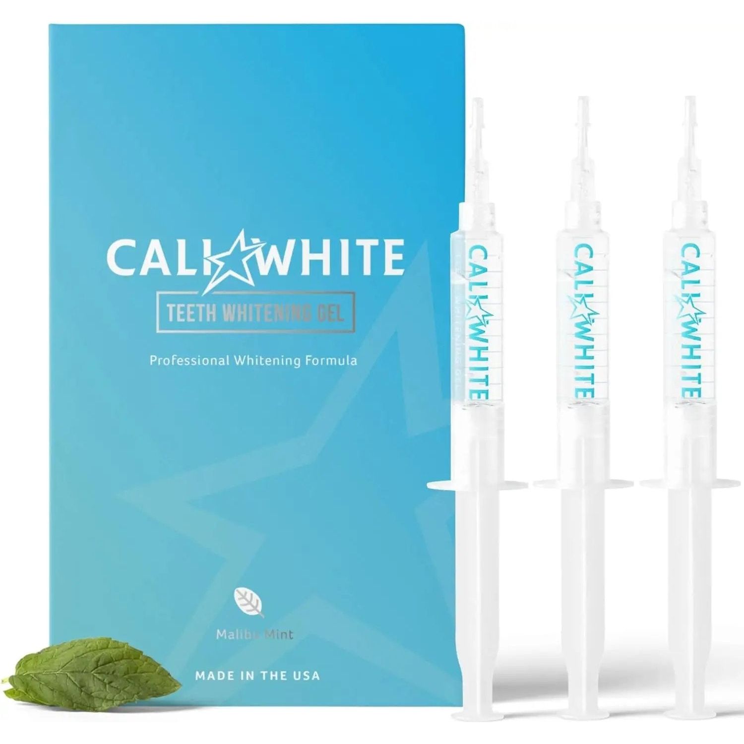 Cali White Teeth Whitening Kit Gel Refills, 35% Carbamide Peroxide, Natural, Vegan, Organic Whitener for Sensitive Tooth Bleach, Gels Made in USA, 3X 5Ml Syringes, Use with UV or LED Light & Trays