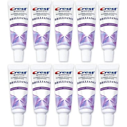 Crest 3D White Brilliance Toothpaste, Vibrant Peppermint, Travel Size 0.85 Oz (24G) - Pack of 10