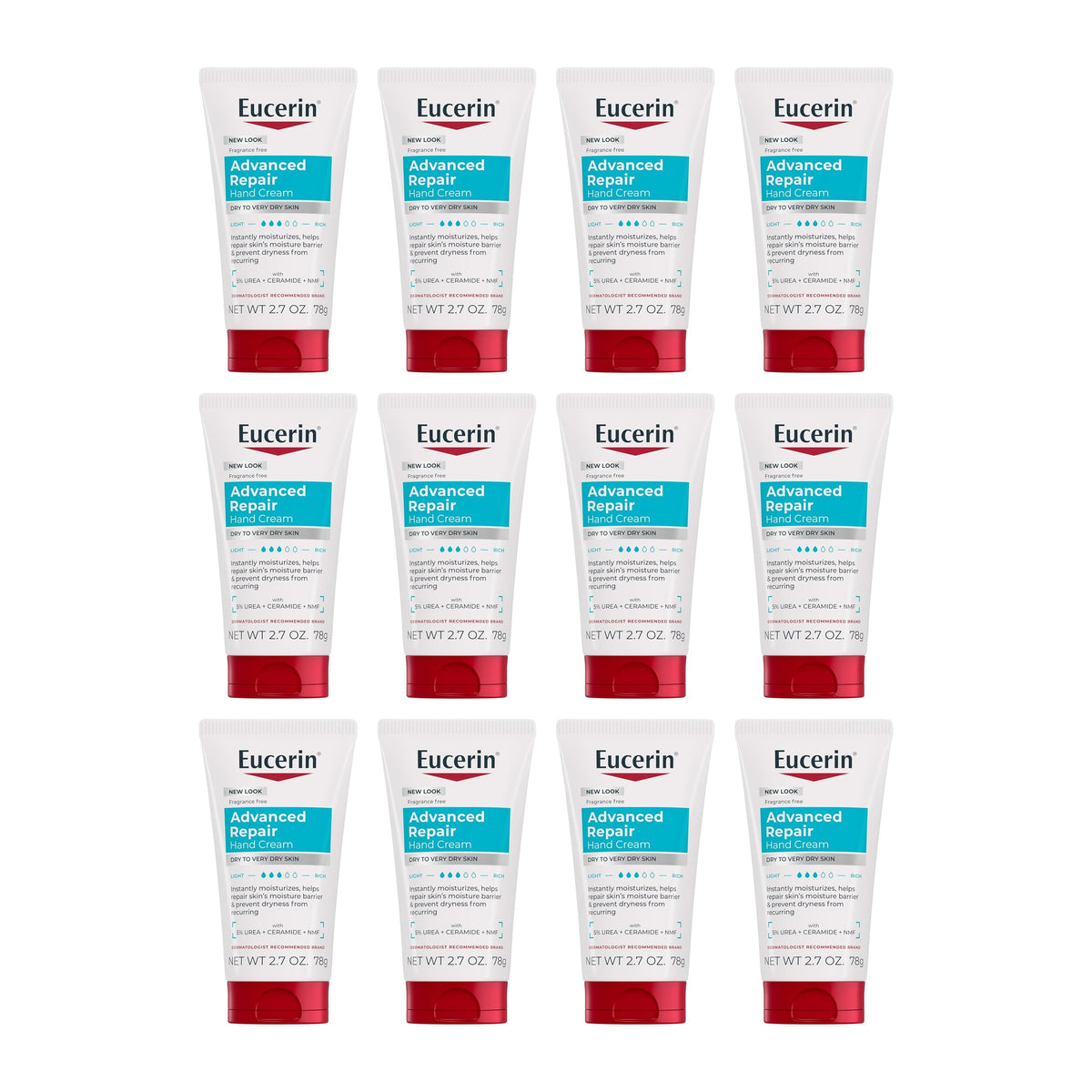 Eucerin Advanced Repair Hand Cream with 5% Urea, 77 g (2.7 oz), Pack of 12