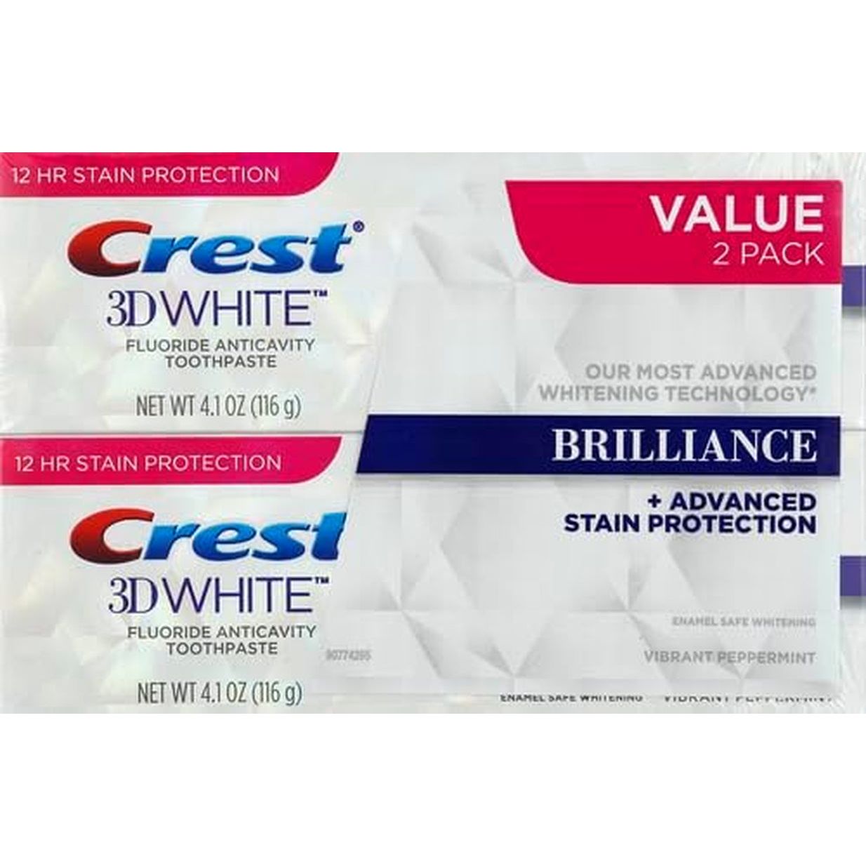 Crest 796913 3D White Brilliance Vibrant Peppermint Toothpaste, Pack of 2