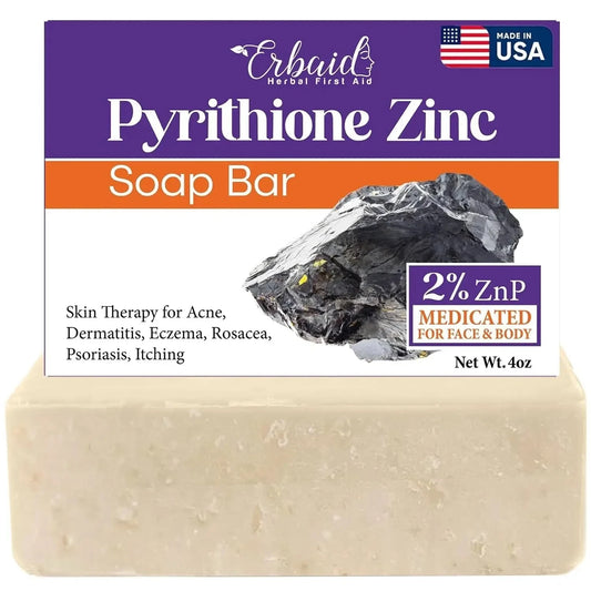 Pyrithione Zinc Soap Bar for Face & Body, 4Oz | 2% Znp Bar Soap Skin Repair Cleanser for Acne, Rosacea, Eczema, Dermatitis, Psoriasis, Itching | Cleansing, Calming Zinc Facial Wash Made in USA - USA in UK