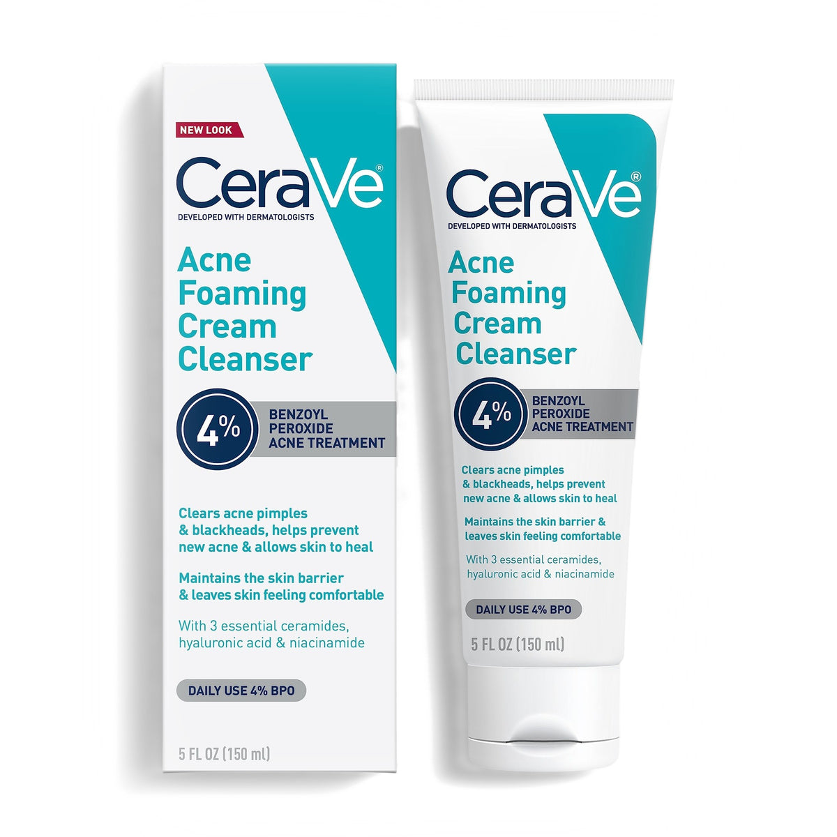 CeraVe Acne Foaming Cream Cleanser 4% Benzoyl Peroxide 150 ml — product view