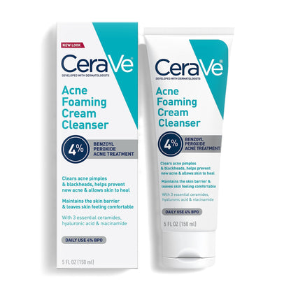 CeraVe Acne Foaming Cream Cleanser 4% Benzoyl Peroxide 5 fl oz (150 ml)