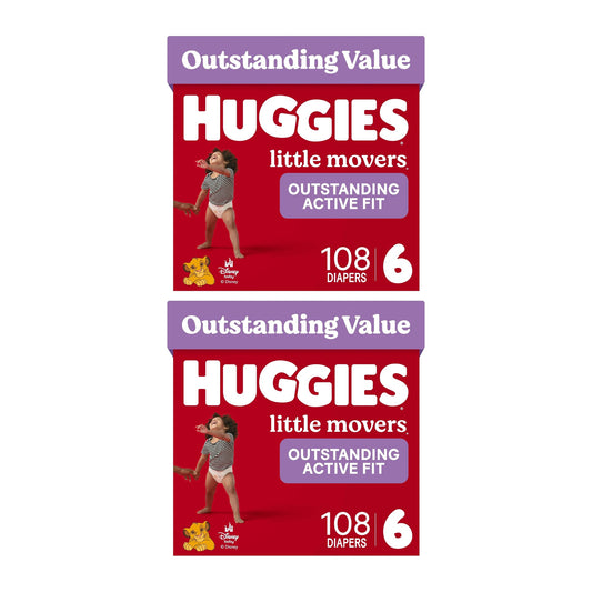 Huggies Little Movers Nappies, Size 6, 108 Count (2 Packs of 54)