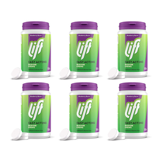 Lift Fast Acting Glucose Chewable Tablets Blueberry, 50 Count, Pack of 6