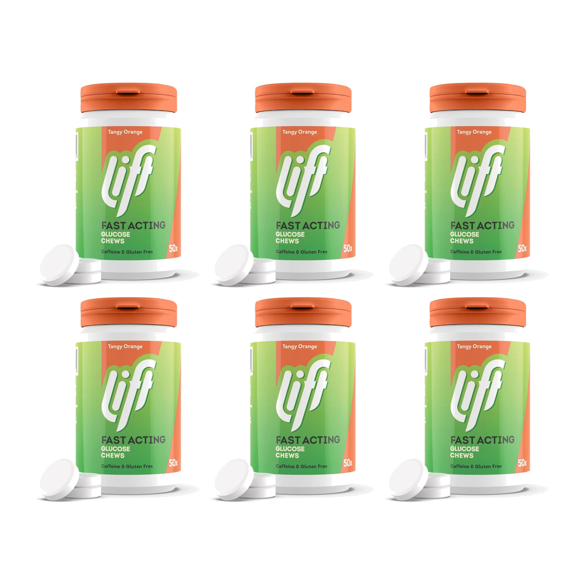 Lift Fast Acting Glucose Chewable Tablets Orange, 50 Count, Pack of 6 — product view
