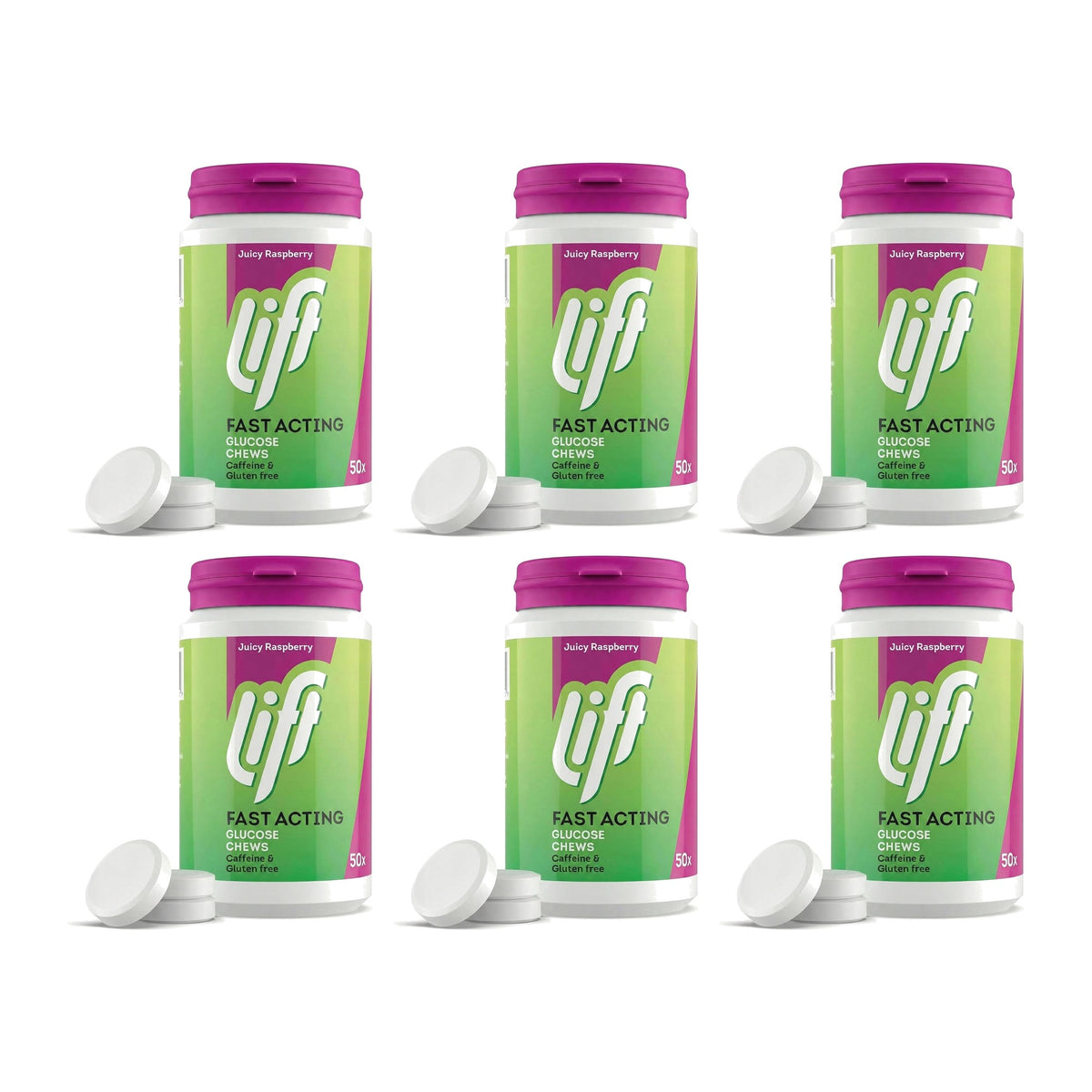 Lift Fast Acting Glucose Chewable Tablets Raspberry, 50 Count, Pack of 6 — product view