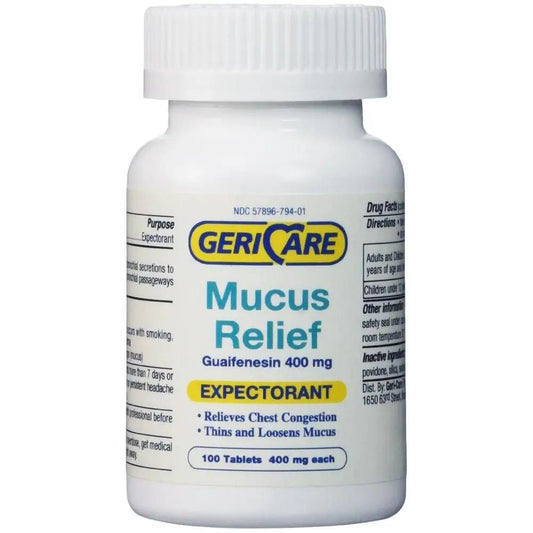 Mucus Relief Tablets by Geri-Care Guaifenesin 400mg 100 Count Bottle