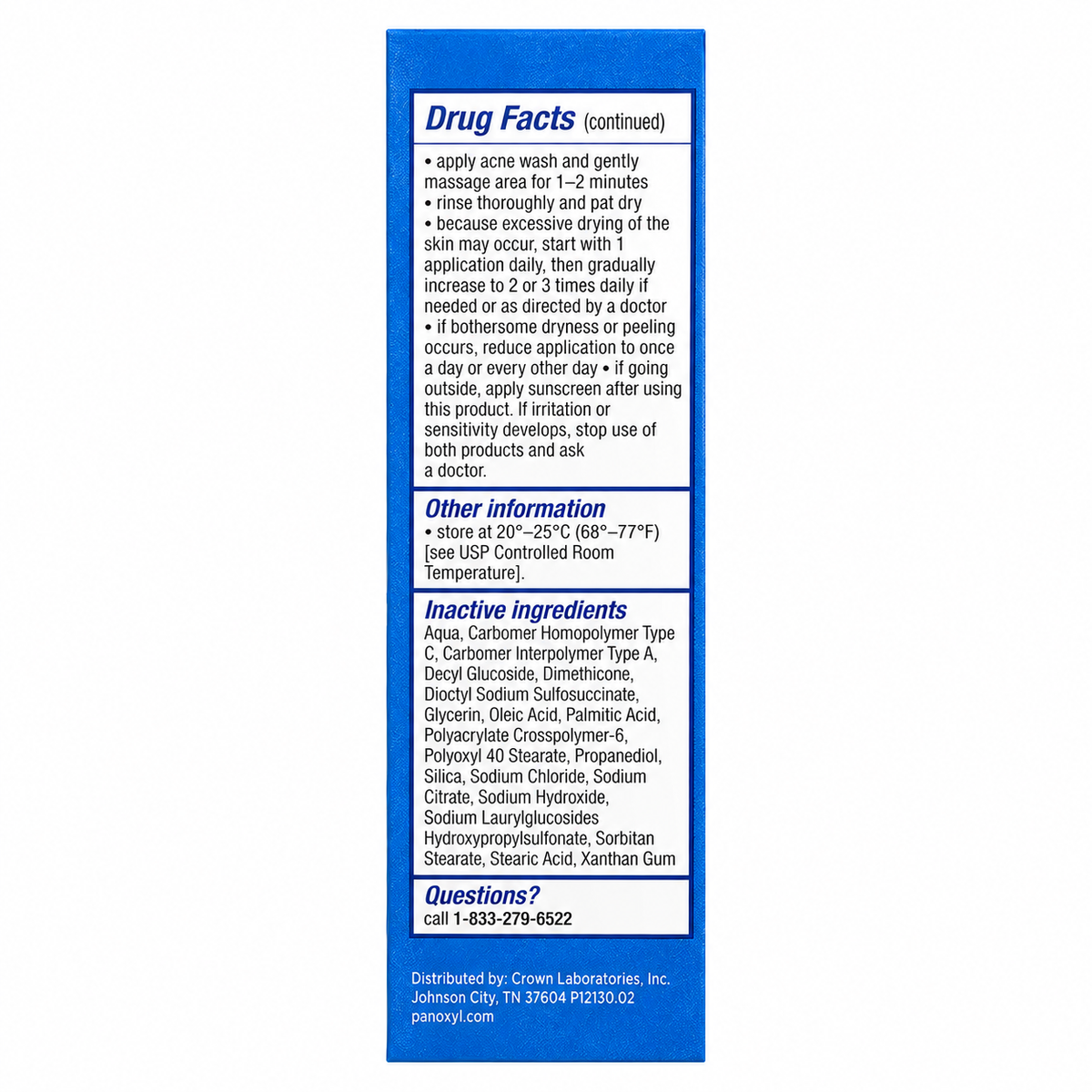 PanOxyl Foaming Wash — rear packaging and label details