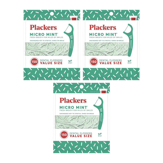 Plackers Micro Mint Dental Floss Picks, 150 Count, Pack of 3