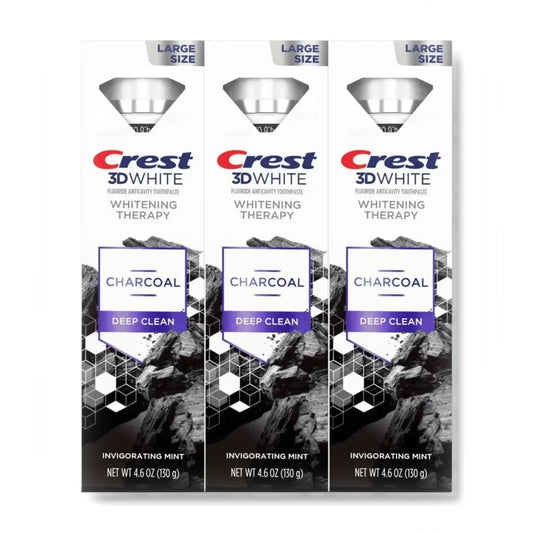 Crest 3D White Whitening Therapy Charcoal Deep Clean Invigorating Mint Teeth Whitening Toothpaste, 4.6 Oz Pack of 3, Anticavity Fluoride Toothpaste, Gently Brightens Teeth, Strengthens Enamel