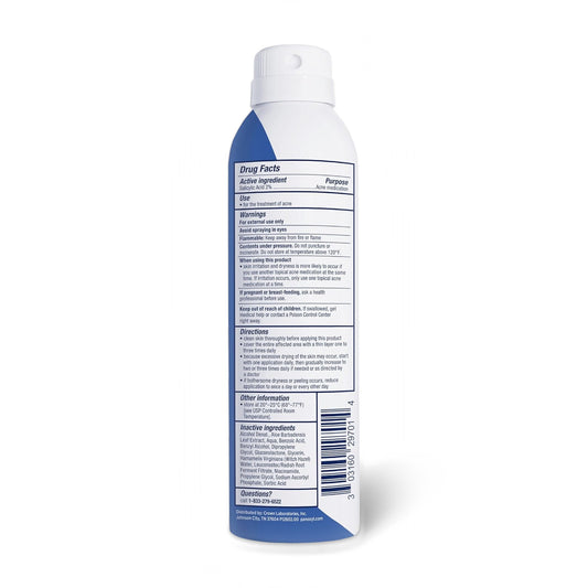 PanOxyl Acne Banishing Body Spray, rear label with Drug Facts and directions