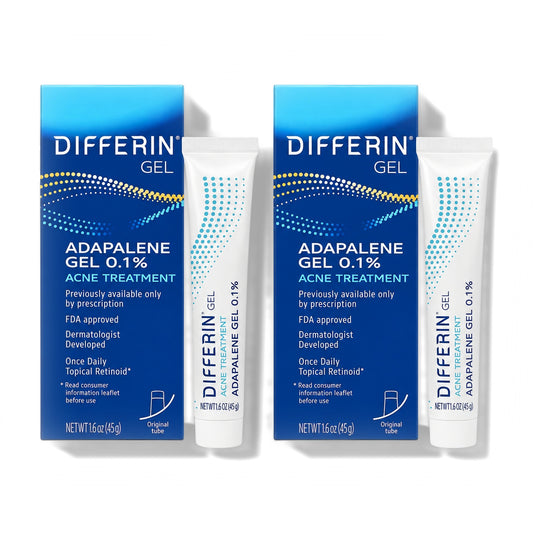 Differin Adapalene Gel 0.1% Acne Treatment 45g Pack of 2 - Two tubes and boxes side by side