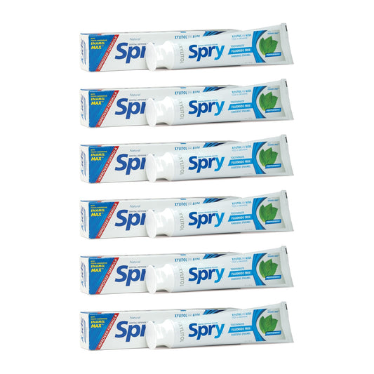 Spry Natural Fluoride-Free Xylitol Toothpaste Peppermint 141 g (5 oz), Pack of 6