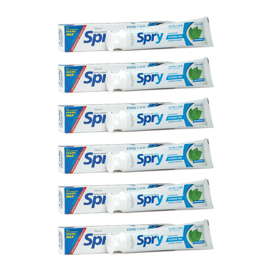 Spry Natural Fluoride-Free Xylitol Toothpaste Peppermint 141 g (5 oz), Pack of 6